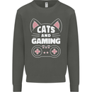 Cats and Gaming Funny Gamer Kids Sweatshirt Jumper Storm Grey