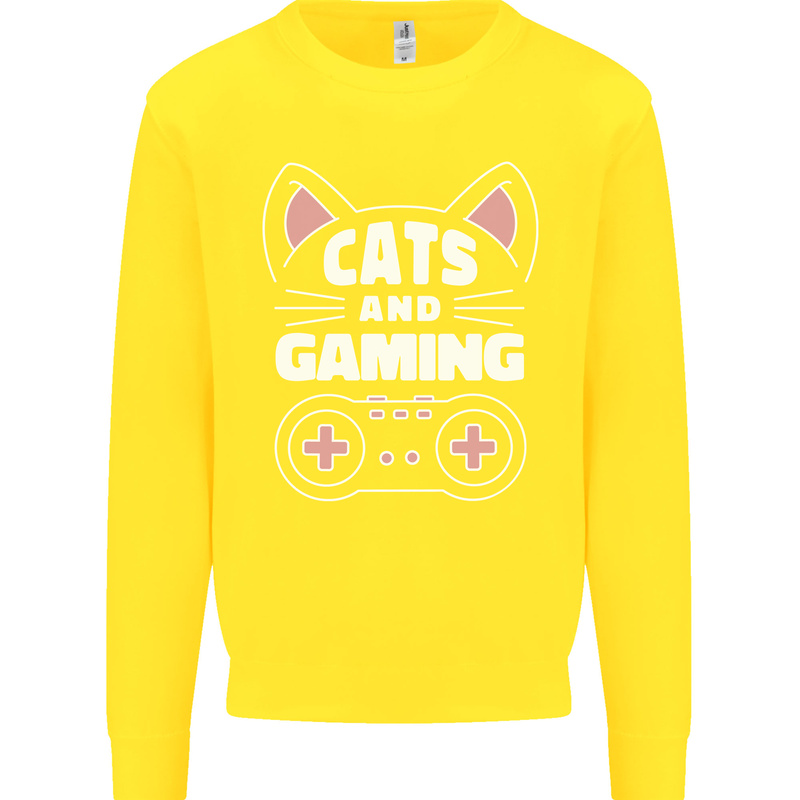 Cats and Gaming Funny Gamer Kids Sweatshirt Jumper Yellow