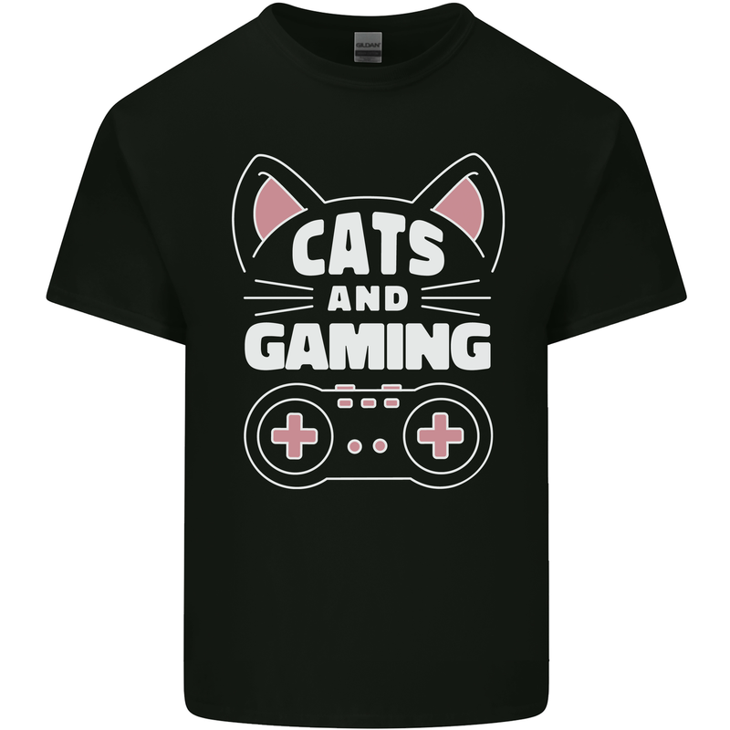 Cats and Gaming Funny Gamer Kids T-Shirt Childrens Black