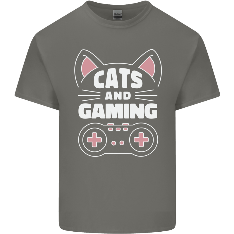 Cats and Gaming Funny Gamer Kids T-Shirt Childrens Charcoal
