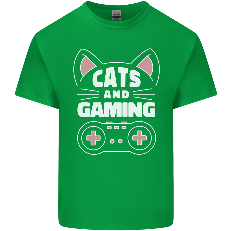 Cats and Gaming Funny Gamer Kids T-Shirt Childrens Irish Green