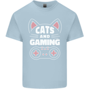 Cats and Gaming Funny Gamer Kids T-Shirt Childrens Light Blue