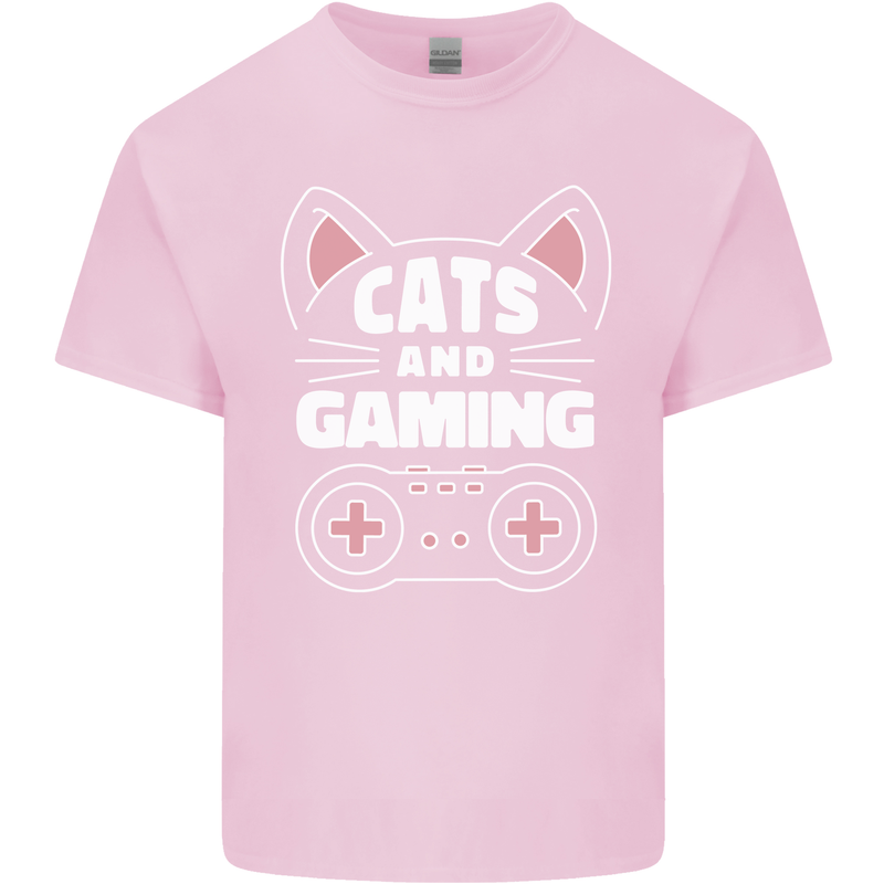 Cats and Gaming Funny Gamer Kids T-Shirt Childrens Light Pink