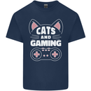 Cats and Gaming Funny Gamer Kids T-Shirt Childrens Navy Blue