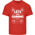 Cats and Gaming Funny Gamer Kids T-Shirt Childrens Red