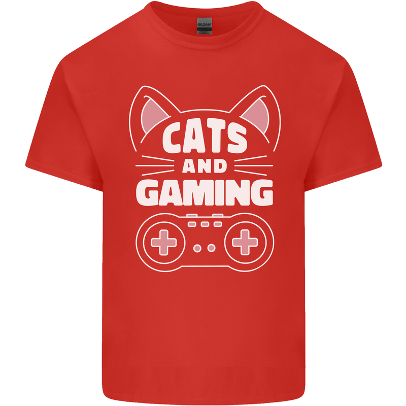 Cats and Gaming Funny Gamer Kids T-Shirt Childrens Red