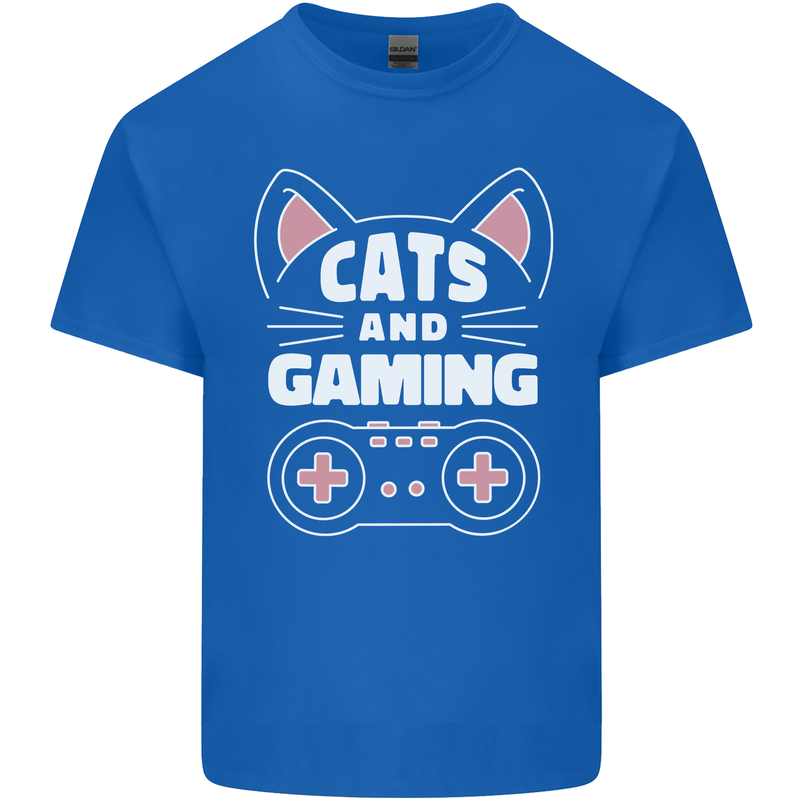 Cats and Gaming Funny Gamer Kids T-Shirt Childrens Royal Blue