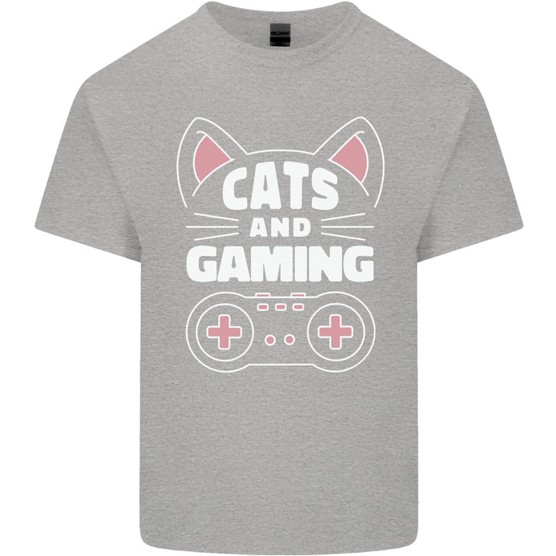 Cats and Gaming Funny Gamer Kids T-Shirt Childrens Sports Grey