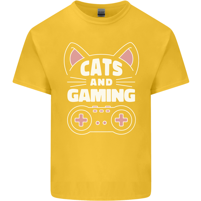 Cats and Gaming Funny Gamer Kids T-Shirt Childrens Yellow