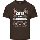 Cats and Gaming Funny Gamer Mens Cotton T-Shirt Tee Top Dark Chocolate