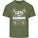 Cats and Gaming Funny Gamer Mens Cotton T-Shirt Tee Top Military Green