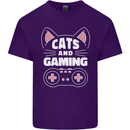 Cats and Gaming Funny Gamer Mens Cotton T-Shirt Tee Top Purple