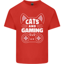 Cats and Gaming Funny Gamer Mens Cotton T-Shirt Tee Top Red