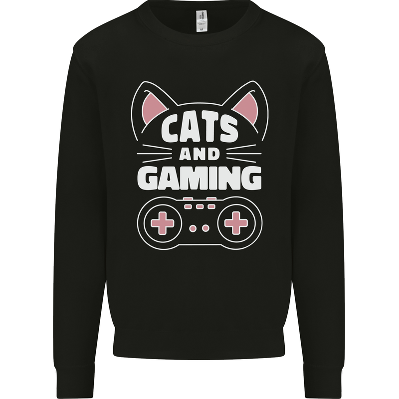 Cats and Gaming Funny Gamer Mens Sweatshirt Jumper Black