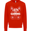 Cats and Gaming Funny Gamer Mens Sweatshirt Jumper Bright Red