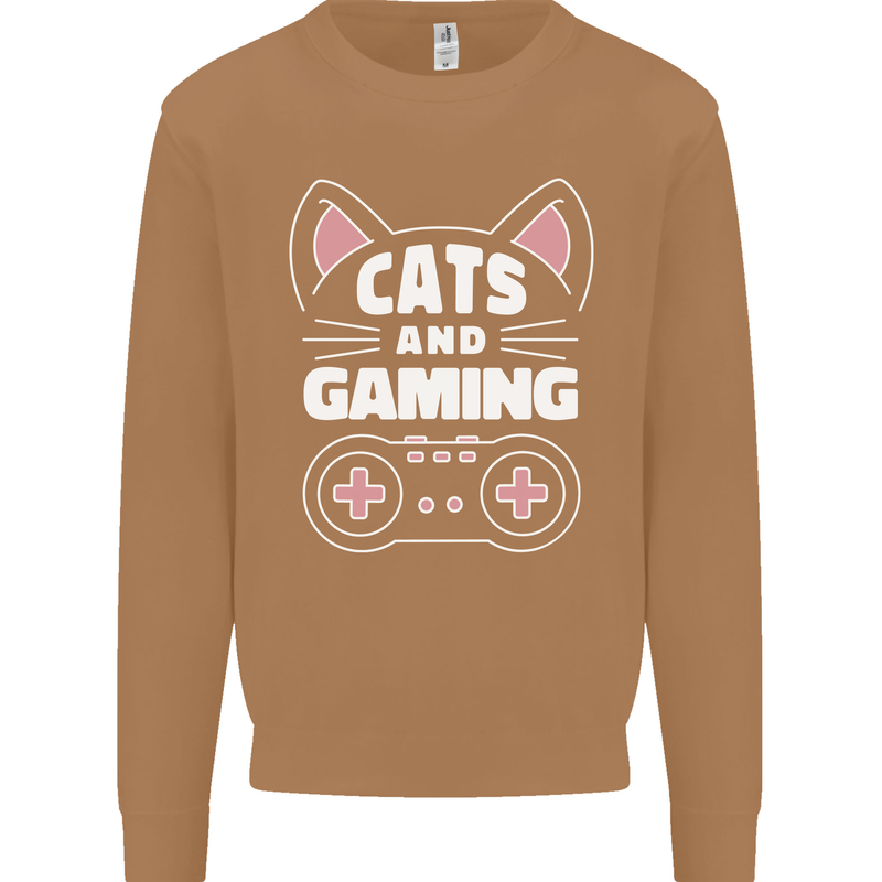 Cats and Gaming Funny Gamer Mens Sweatshirt Jumper Caramel Latte