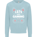 Cats and Gaming Funny Gamer Mens Sweatshirt Jumper Light Blue