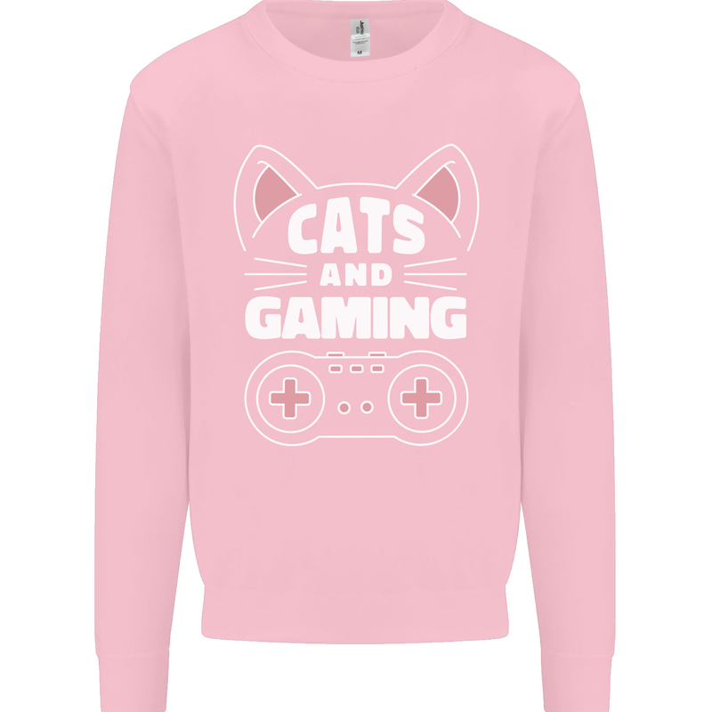 Cats and Gaming Funny Gamer Mens Sweatshirt Jumper Light Pink