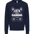 Cats and Gaming Funny Gamer Mens Sweatshirt Jumper Navy Blue
