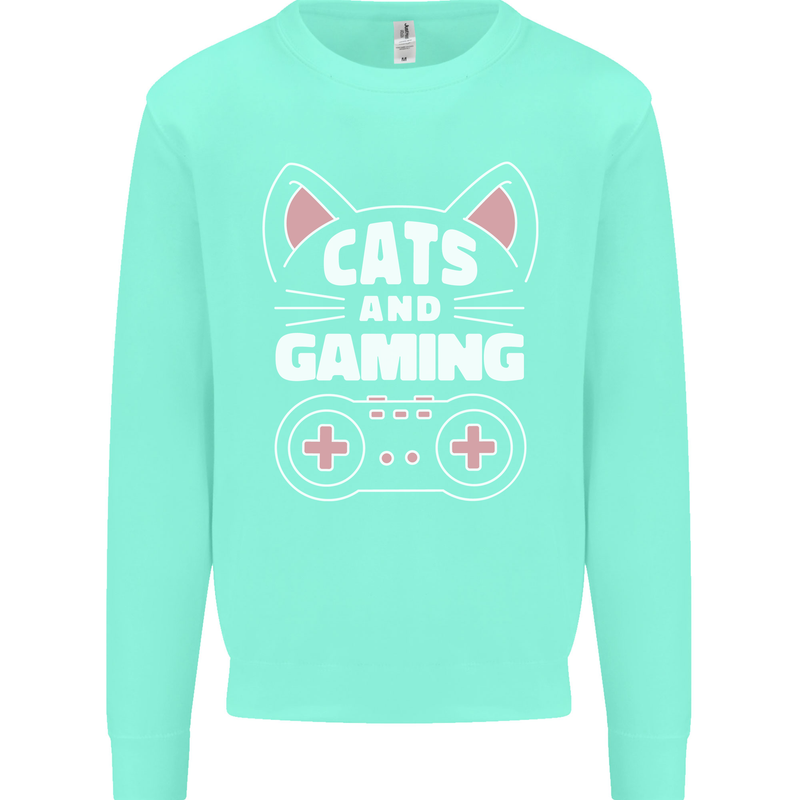 Cats and Gaming Funny Gamer Mens Sweatshirt Jumper Peppermint