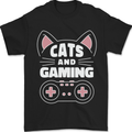 Cats and Gaming Funny Gamer Mens T-Shirt 100% Cotton Black