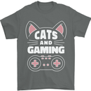 Cats and Gaming Funny Gamer Mens T-Shirt 100% Cotton Charcoal
