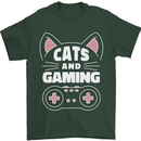 Cats and Gaming Funny Gamer Mens T-Shirt 100% Cotton Forest Green