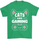Cats and Gaming Funny Gamer Mens T-Shirt 100% Cotton Irish Green
