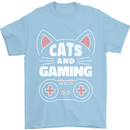 Cats and Gaming Funny Gamer Mens T-Shirt 100% Cotton Light Blue