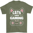 Cats and Gaming Funny Gamer Mens T-Shirt 100% Cotton Military Green