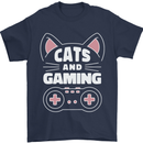 Cats and Gaming Funny Gamer Mens T-Shirt 100% Cotton Navy Blue