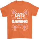 Cats and Gaming Funny Gamer Mens T-Shirt 100% Cotton Orange