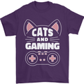 Cats and Gaming Funny Gamer Mens T-Shirt 100% Cotton Purple