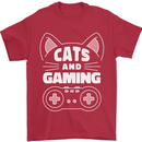 Cats and Gaming Funny Gamer Mens T-Shirt 100% Cotton Red