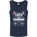 Cats and Gaming Funny Gamer Mens Vest Tank Top Navy Blue