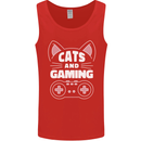 Cats and Gaming Funny Gamer Mens Vest Tank Top Red
