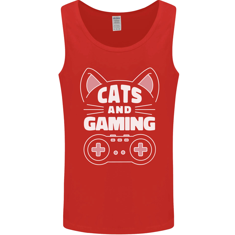 Cats and Gaming Funny Gamer Mens Vest Tank Top Red
