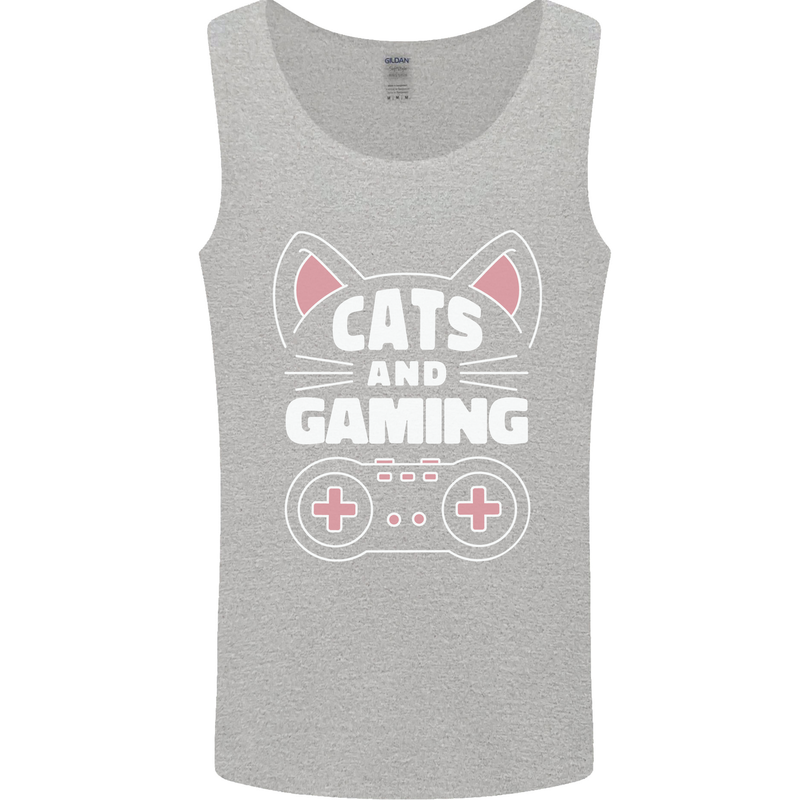 Cats and Gaming Funny Gamer Mens Vest Tank Top Sports Grey