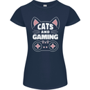 Cats and Gaming Funny Gamer Womens Petite Cut T-Shirt Navy Blue