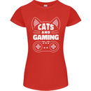 Cats and Gaming Funny Gamer Womens Petite Cut T-Shirt Red