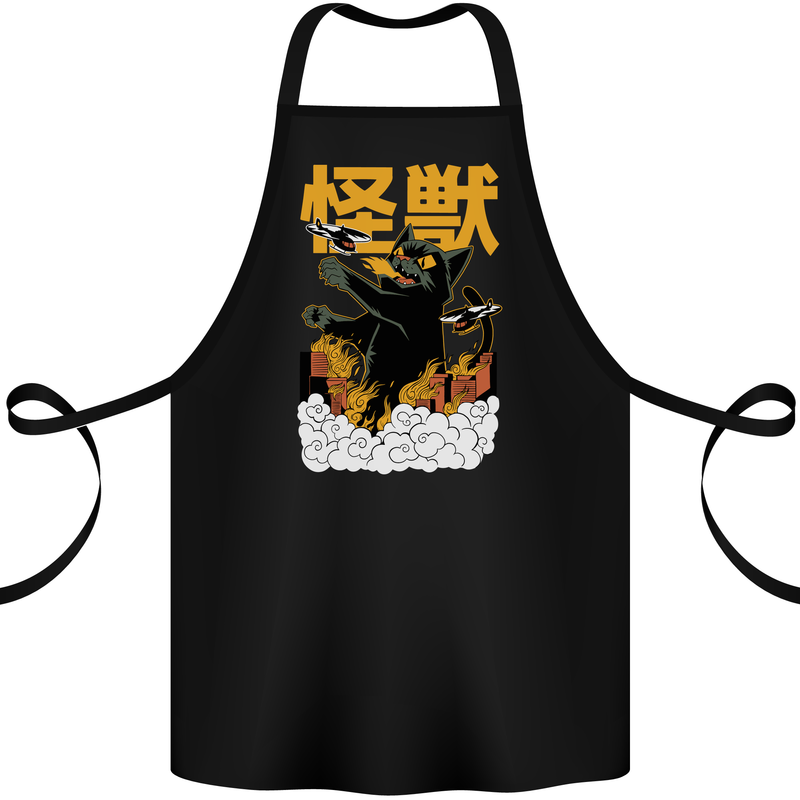 Catzilla Funny Cat Monster Parody Cotton Apron 100% Organic Black