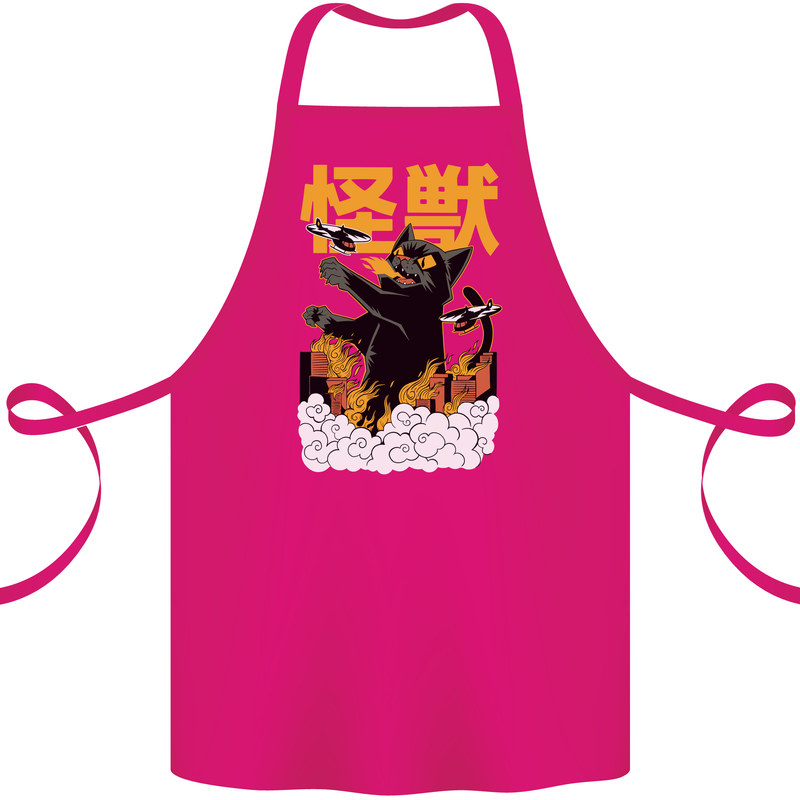 Catzilla Funny Cat Monster Parody Cotton Apron 100% Organic Pink
