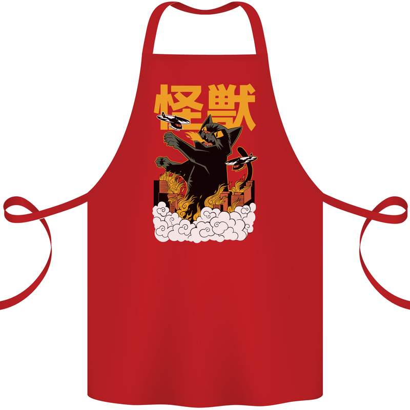 Catzilla Funny Cat Monster Parody Cotton Apron 100% Organic Red