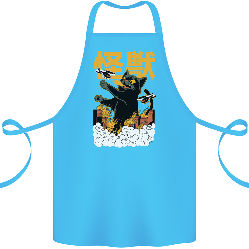 Catzilla Funny Cat Monster Parody Cotton Apron 100% Organic Turquoise
