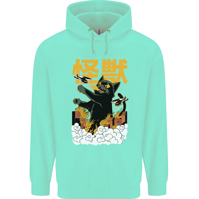 Catzilla Funny Cat Monster Parody Mens 80% Cotton Hoodie Peppermint