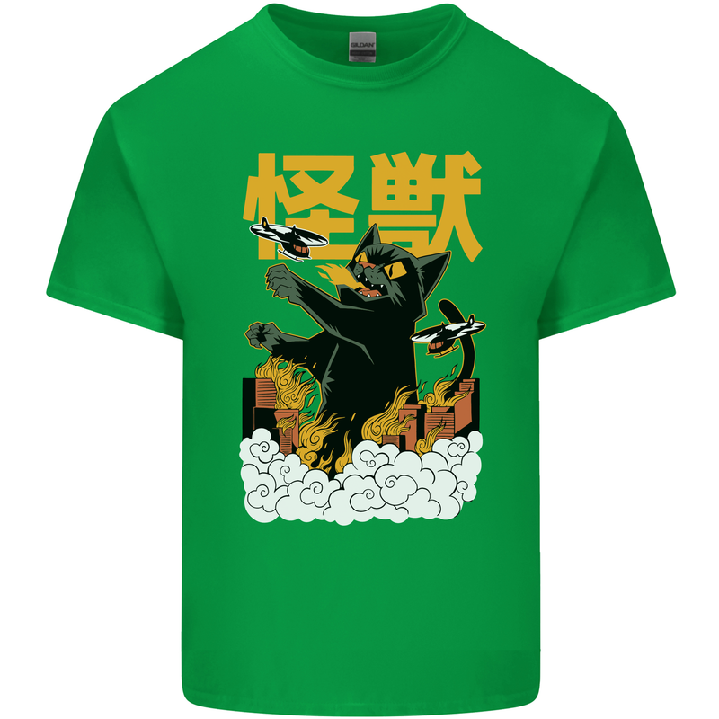 Catzilla Funny Cat Monster Parody Mens Cotton T-Shirt Tee Top Irish Green