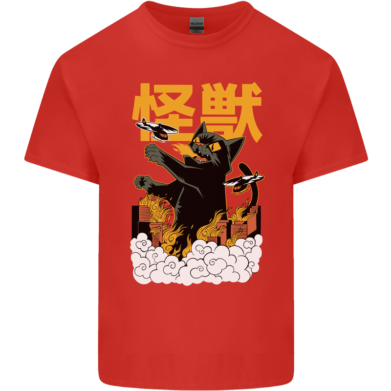 Catzilla Funny Cat Monster Parody Mens Cotton T-Shirt Tee Top Red