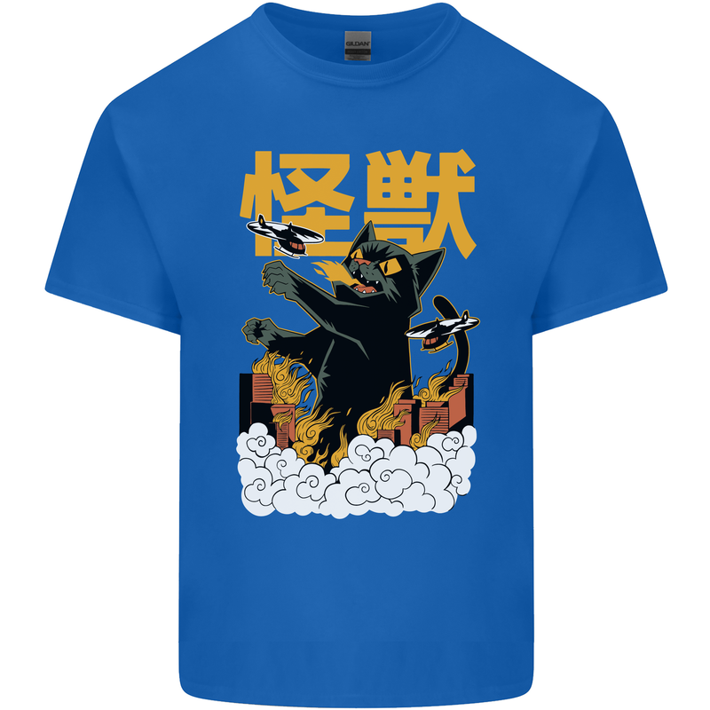 Catzilla Funny Cat Monster Parody Mens Cotton T-Shirt Tee Top Royal Blue
