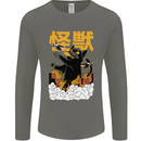 Catzilla Funny Cat Monster Parody Mens Long Sleeve T-Shirt Charcoal
