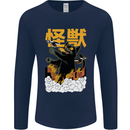 Catzilla Funny Cat Monster Parody Mens Long Sleeve T-Shirt Navy Blue